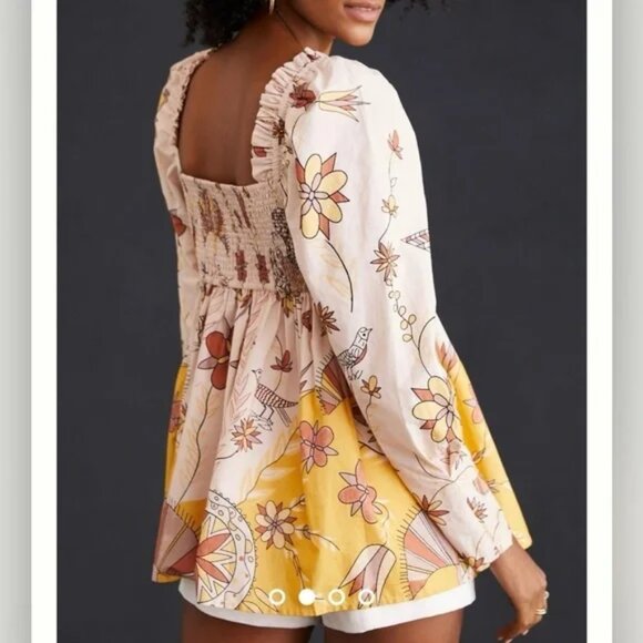 02 Anthropologie Let Me Be poplin babydoll blouse NWT Size Medium - Picture 2 of 11